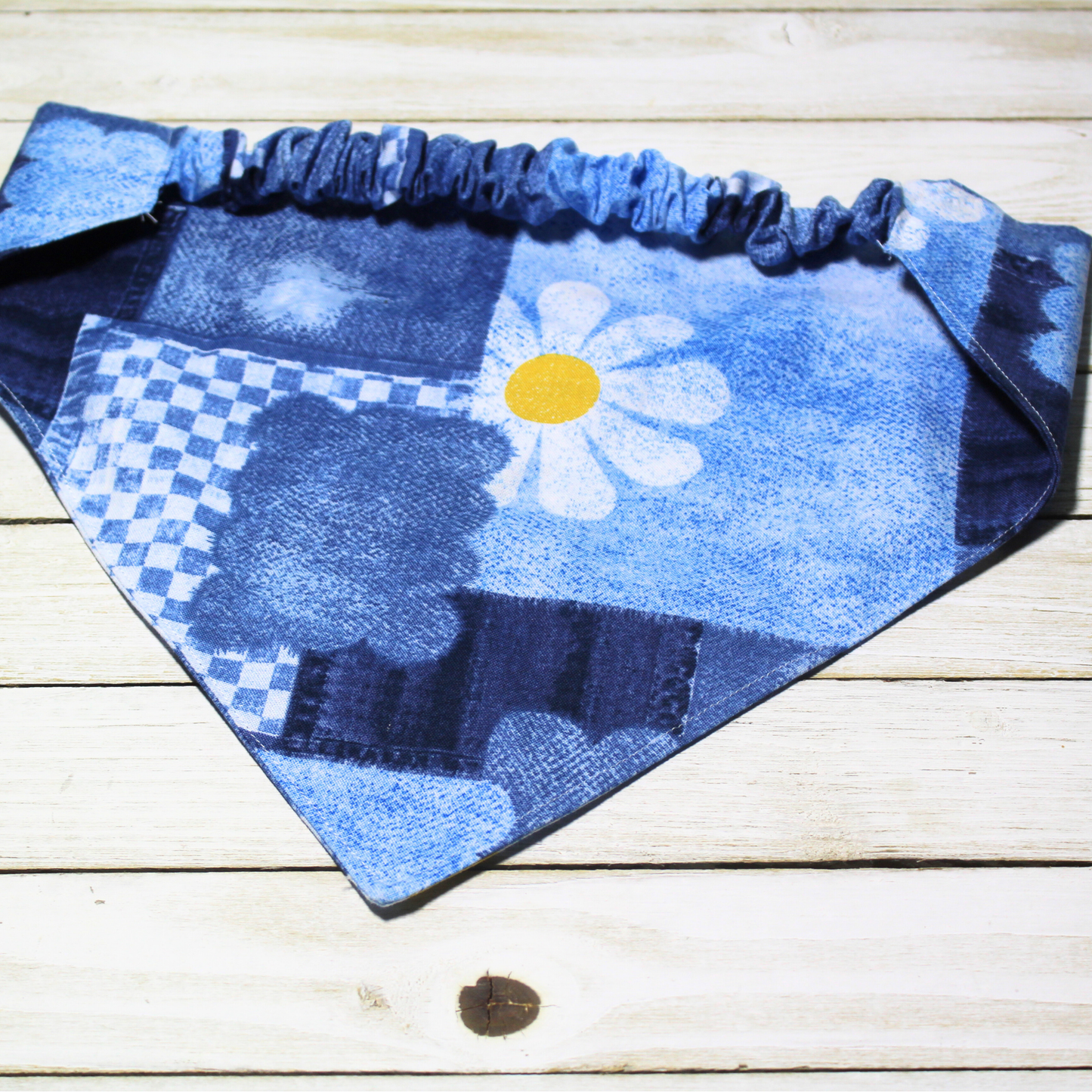 Patchwork Denim and Daisies Scrunchie Pet Bandana | Free Local Pick up or Ready to Ship