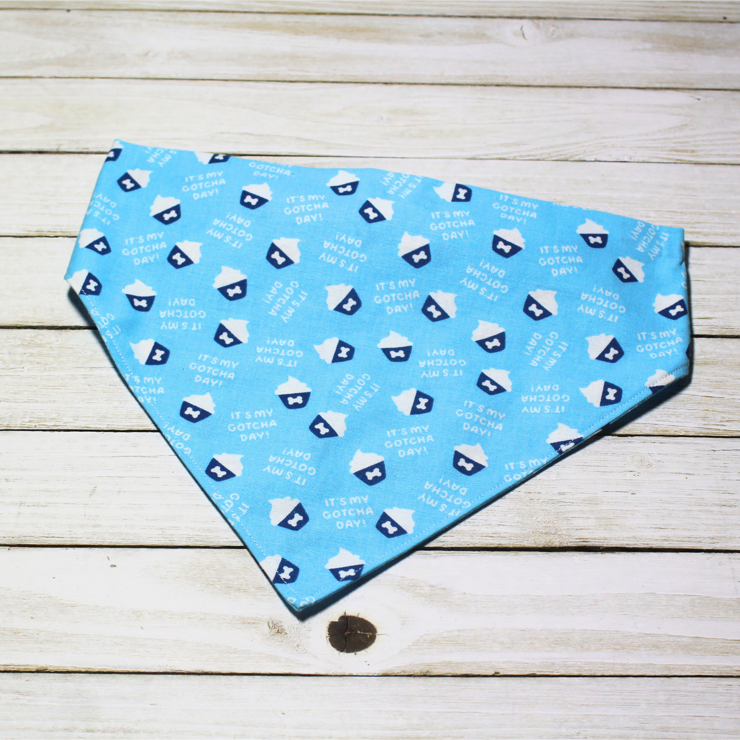It's My Gotcha Day Blue Scrunchie Pet Bandana | Free Local Pick up or Ready to Ship