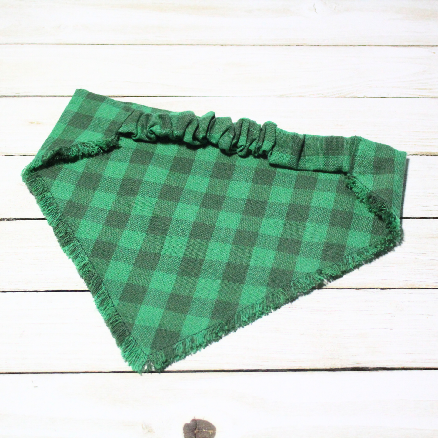 Green Plaid Fringe Scrunchie Pet Bandana | Free Local Pick up or Ready to Ship
