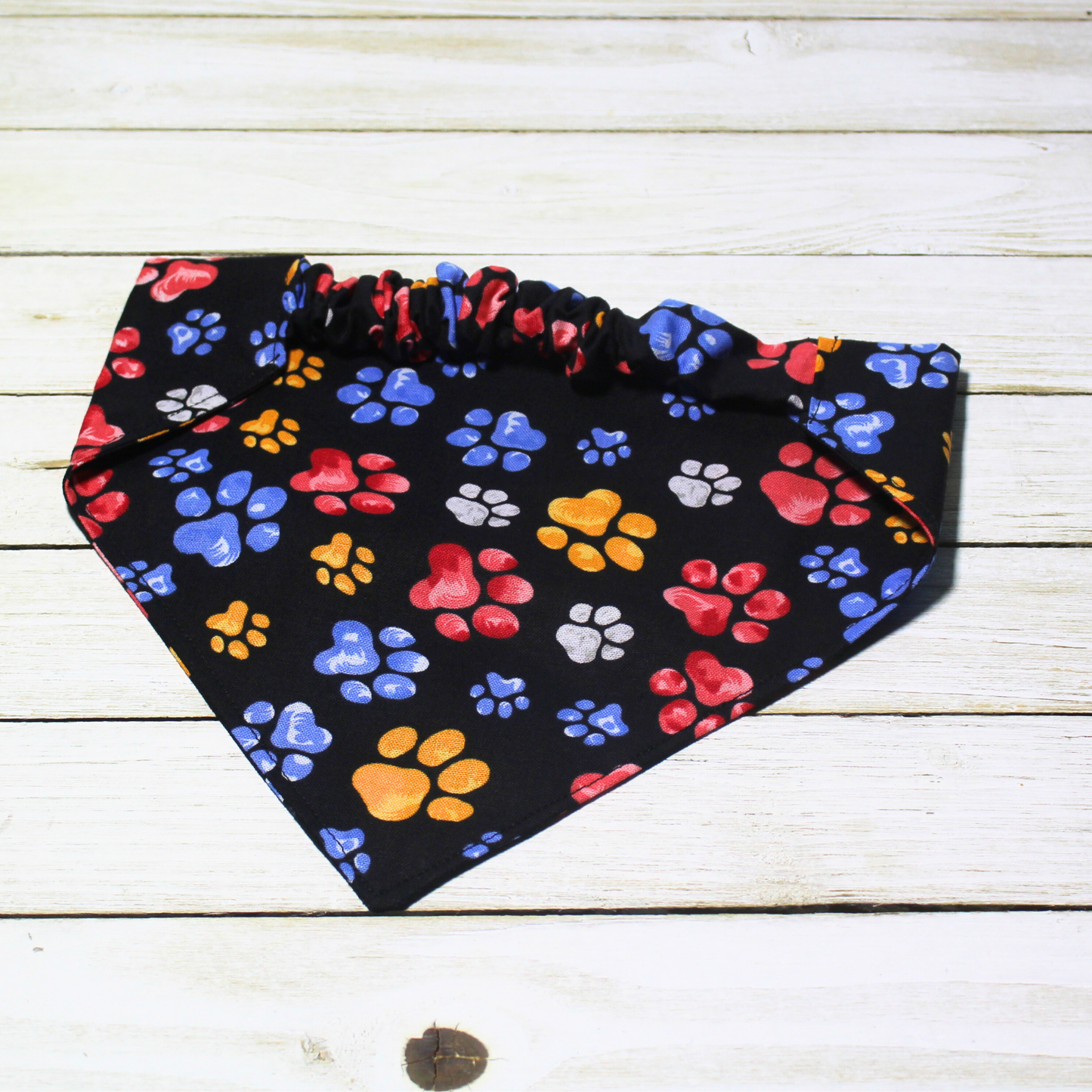 Red, Blue, Yellow and White Paw Prints Scrunchie Pet Bandana | Free Local Pick up or Ready to Ship