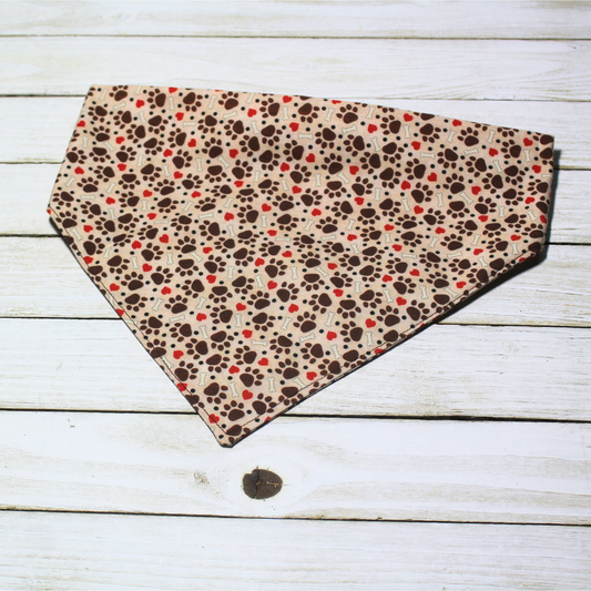 Brown Paws and Red Hearts Scrunchie Pet Bandana | Free Local Pick up or Ready to Ship