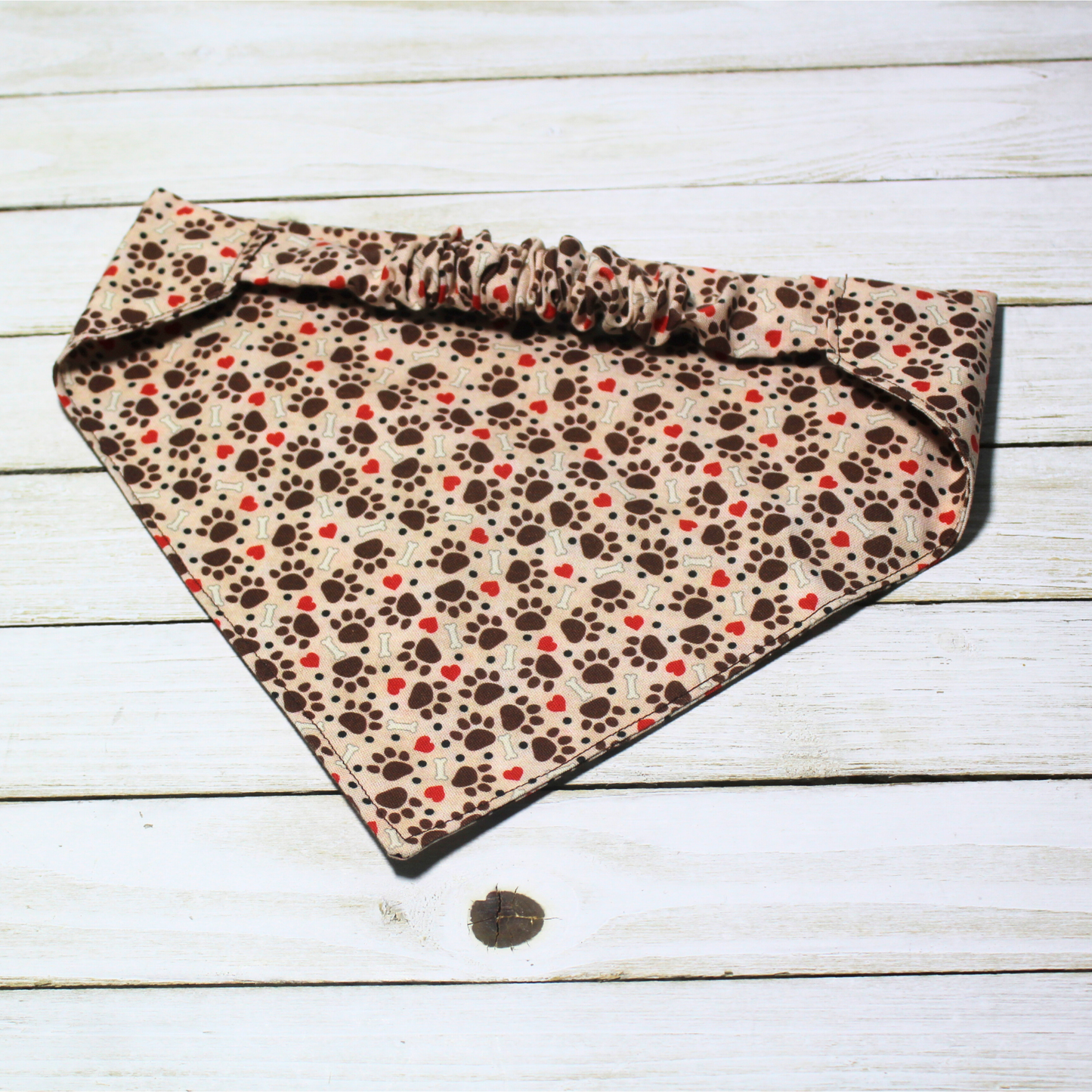 Brown Paws and Red Hearts Scrunchie Pet Bandana | Free Local Pick up or Ready to Ship