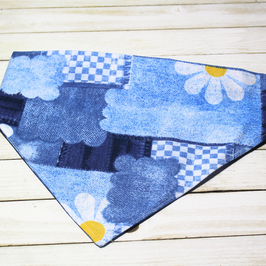 Patchwork Denim and Daisies Scrunchie Pet Bandana | Free Local Pick up or Ready to Ship