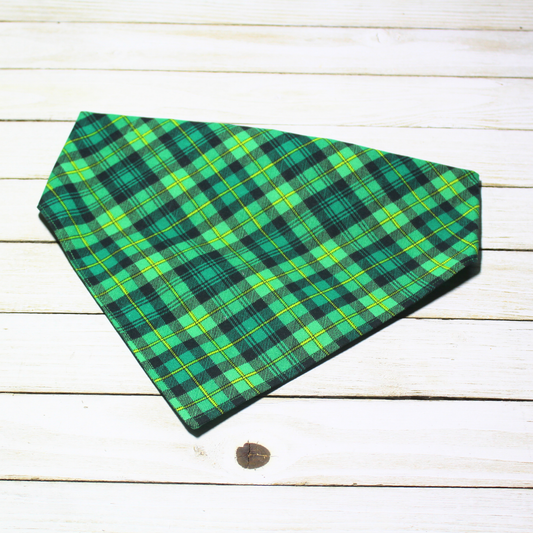 Green Plaid Scrunchie Pet Bandana | Free Local Pick up or Ready to Ship