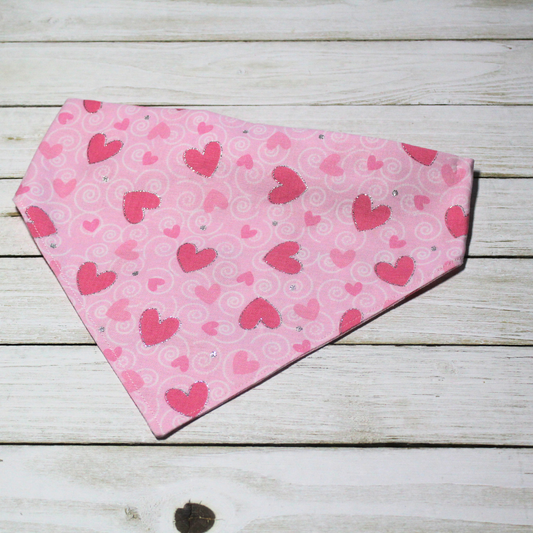 Pink Glitter Hearts Scrunchie Pet Bandana | Free Local Pick up or Ready to Ship