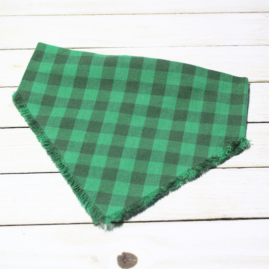 Green Plaid Fringe Scrunchie Pet Bandana | Free Local Pick up or Ready to Ship