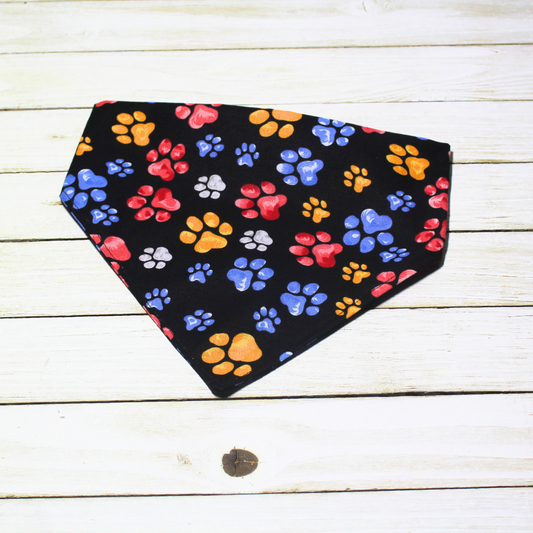 Red, Blue, Yellow and White Paw Prints Scrunchie Pet Bandana | Free Local Pick up or Ready to Ship