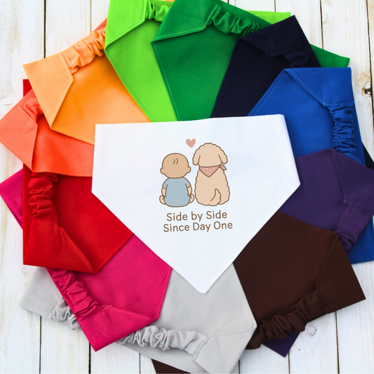 Side by Side Since Day One Dog Bandana | Scrunchie or Over the Collar Style Bandana Options