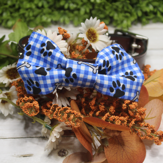 Blue Gingham Over the Collar Pet Bowtie | Ready to Ship or Free Local Pick-up