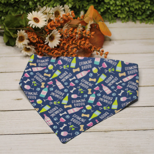 Drinking Buddy Pet Bandana | Scrunchie or Over the Collar Style Bandana Options