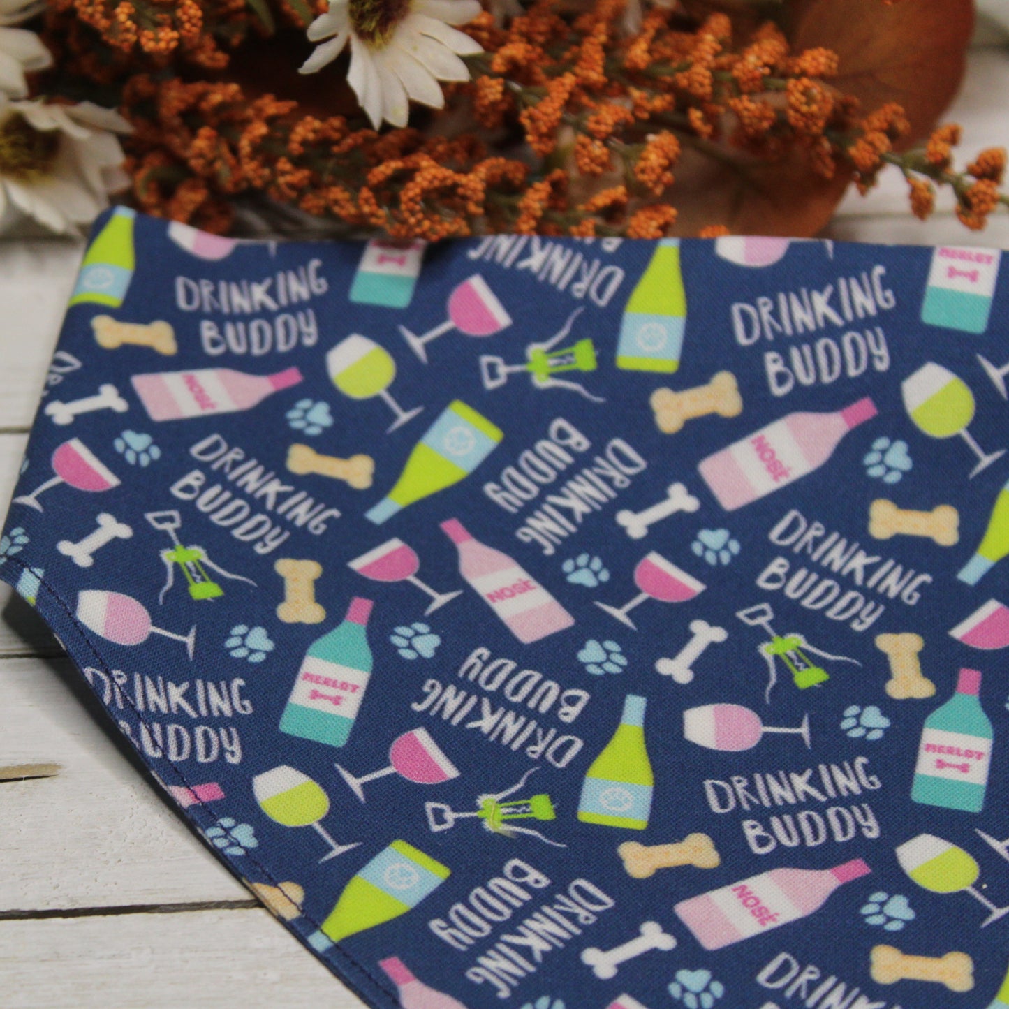 Drinking Buddy Pet Bandana | Scrunchie or Over the Collar Style Bandana Options