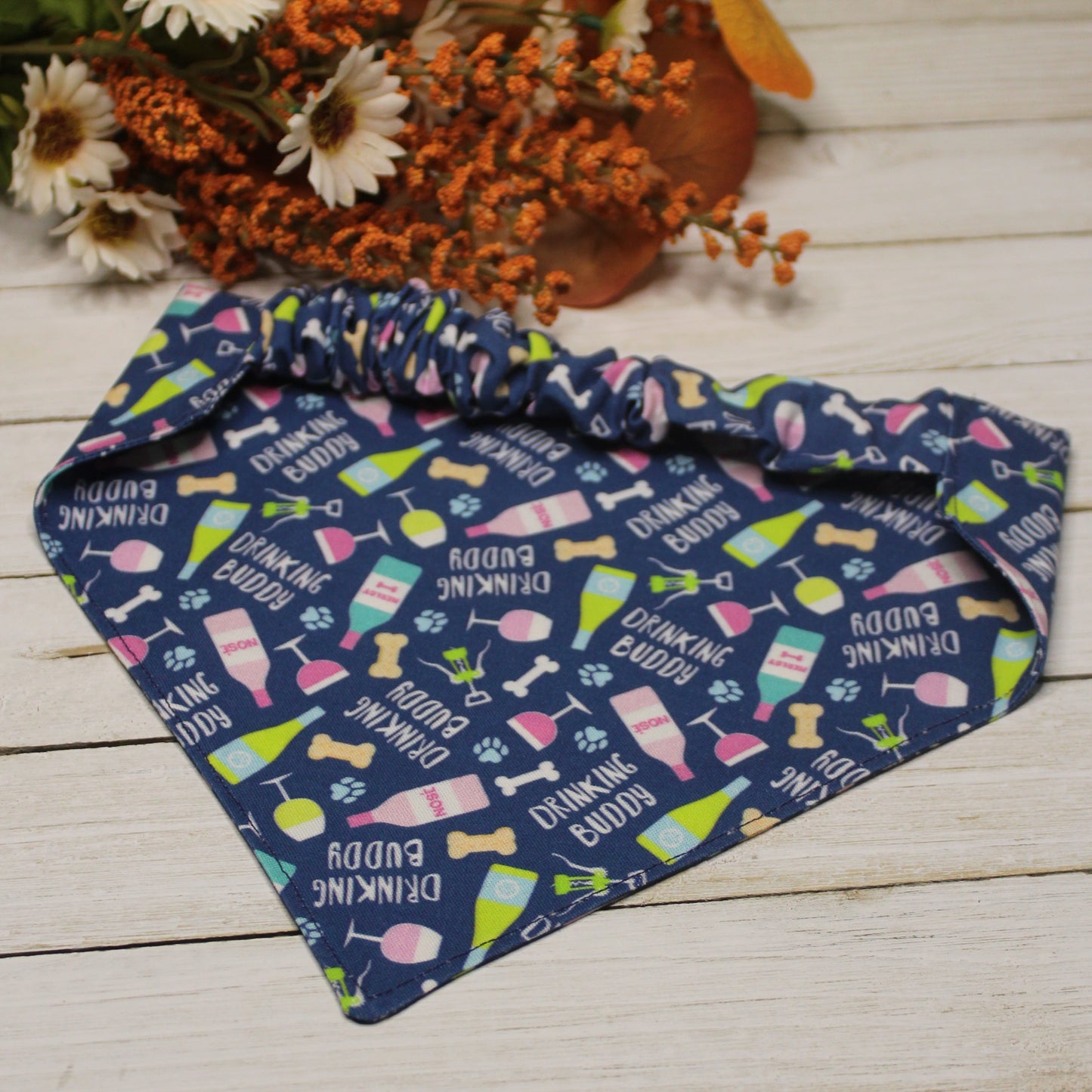 Drinking Buddy Pet Bandana | Scrunchie or Over the Collar Style Bandana Options