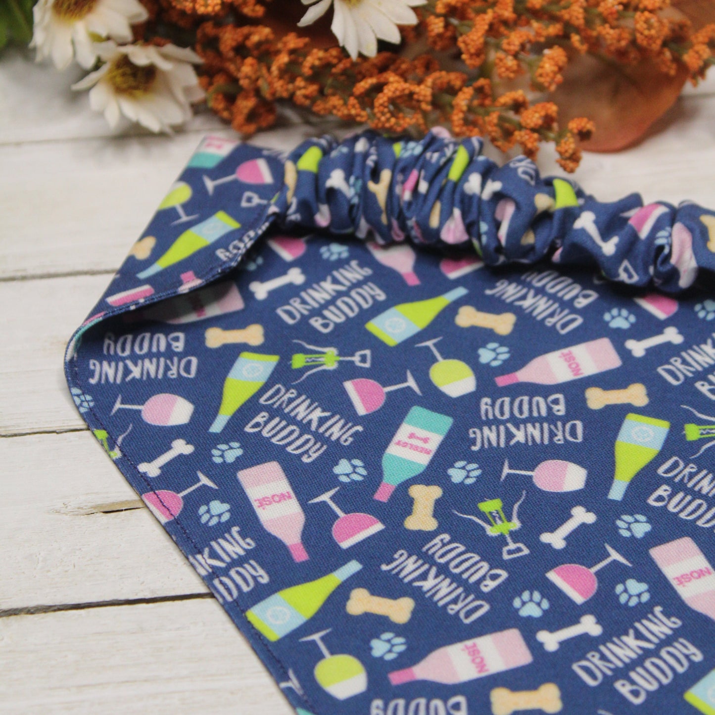 Drinking Buddy Pet Bandana | Scrunchie or Over the Collar Style Bandana Options