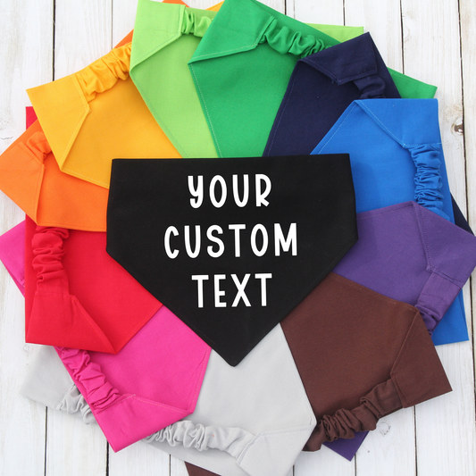 Custom Text Pet Bandana | Scrunchie or Over the Collar Style Bandana Options